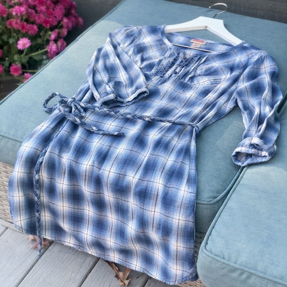 Blue Plaid Tunic Top legging length with pockets - Picture 5 of 11